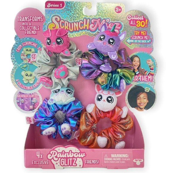 Scrunchmiez Rainbow Glitz 4 Pack Truffle Howl Poppy Mayble Hair Scrunchies Clip - Picture 1 of 9